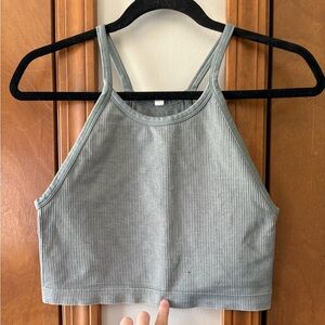 SO Ribbed High Neck Crop Tank Top - Sage